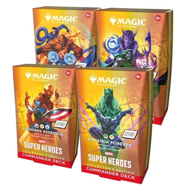 Magic: The Gathering — Marvel Super Heroes Collector Commander Decks — Full Set of 4 (Doom Prevails, Wakanda Forever, Fantastic Four, Avengers Assemble)