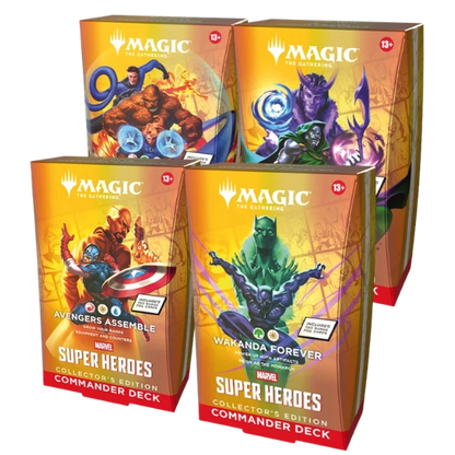 Magic: The Gathering — Marvel Super Heroes Collector Commander Decks — Full Set of 4 (Doom Prevails, Wakanda Forever, Fantastic Four, Avengers Assemble)