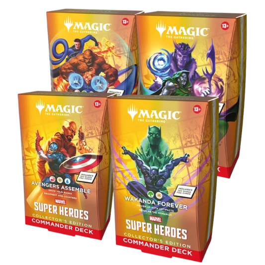 Magic: The Gathering — Marvel Super Heroes Collector Commander Decks — Full Set of 4 (Doom Prevails, Wakanda Forever, Fantastic Four, Avengers Assemble)