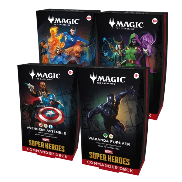 Magic: The Gathering — Marvel Super Heroes Commander Decks — Full Set of 4 (Doom Prevails, Wakanda Forever, Fantastic Four, Avengers Assemble)