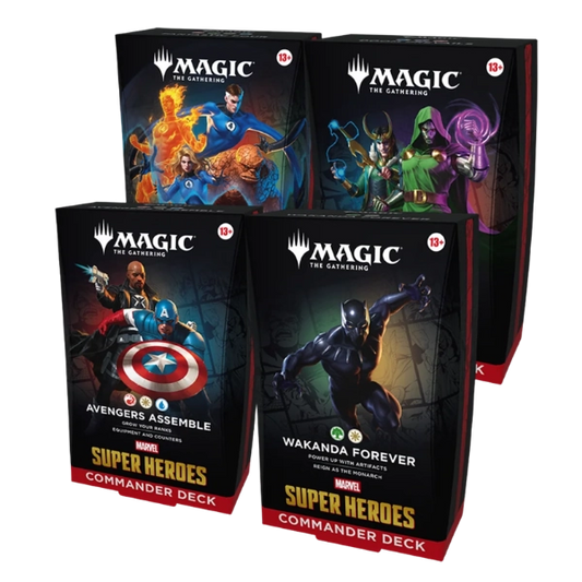 Magic: The Gathering — Marvel Super Heroes Commander Decks — Full Set of 4 (Doom Prevails, Wakanda Forever, Fantastic Four, Avengers Assemble)